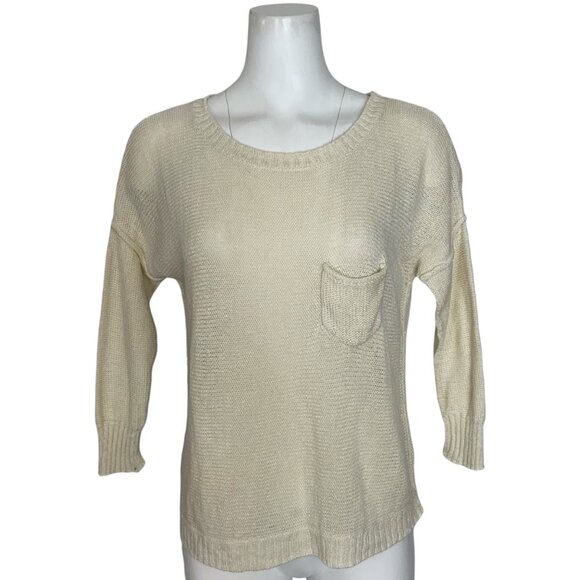 Brochu Walker Linen Sweater S Cream 3/4 Sleeve Scoop Neck Lightweight Coastal - Picture 1 of 13